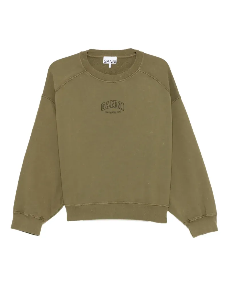 Ganni logo-print raglan-sleeve sweatshirt - Grün Grün
