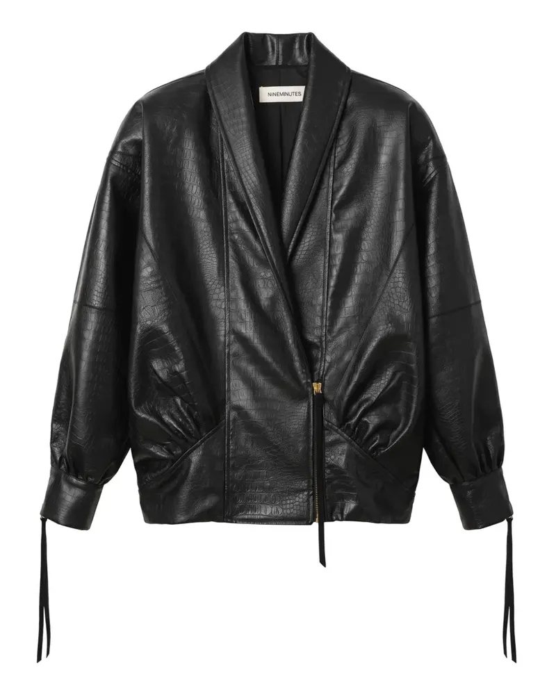 NINEMINUTES The Virgo Cropped-Jacke mit Kroko-Effekt - Schwarz Schwarz