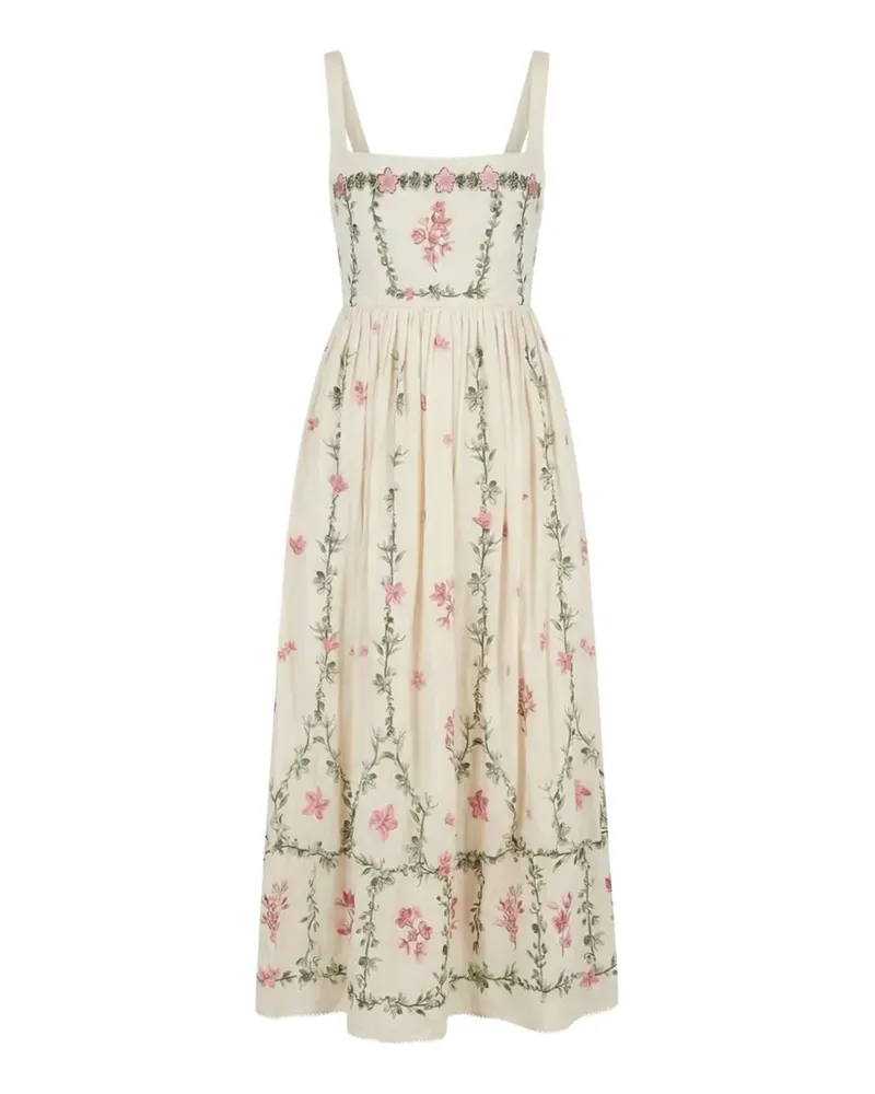 AGUA BENDITA Barbara Cauca floral-embroidered cotton midi dress - Nude Nude