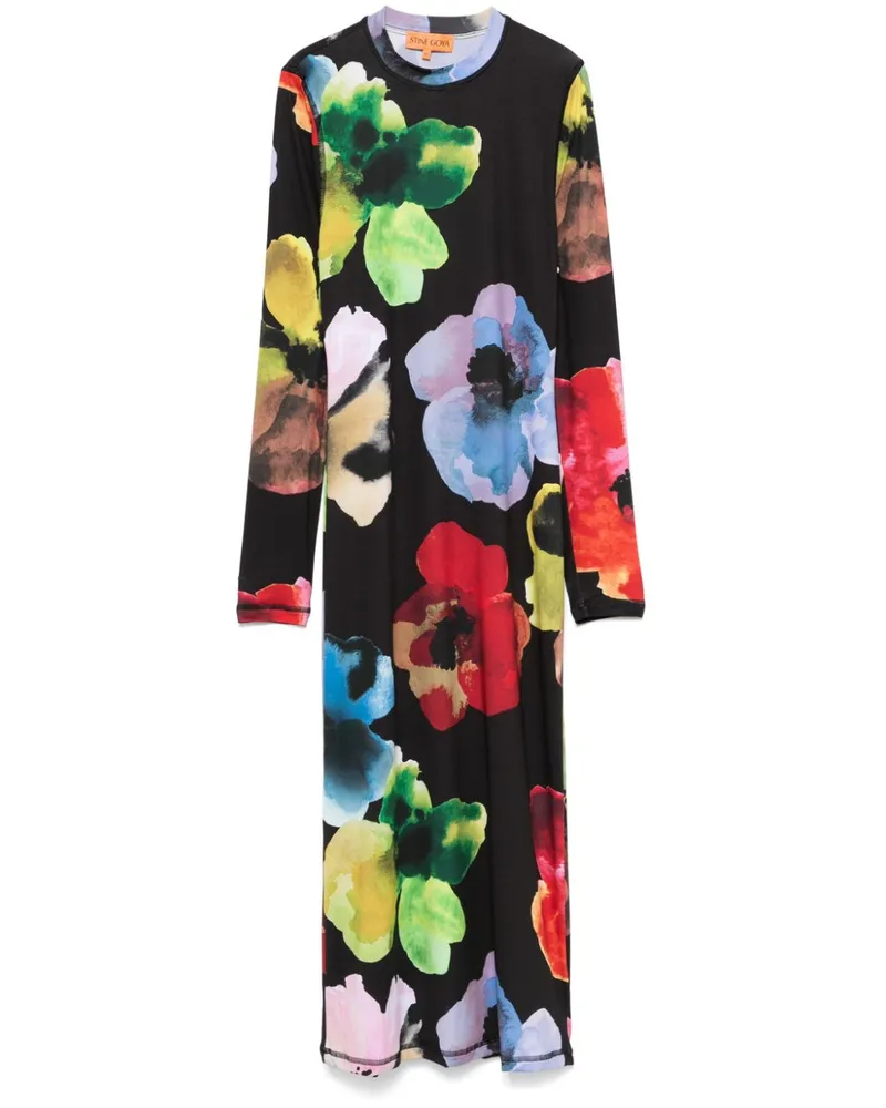 Stine Goya Watercolour Bloom Midikleid - Schwarz Schwarz