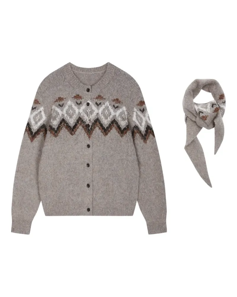JNBY Geometrisch gestrickter Cardigan mit Schaldetail - Grau Grau