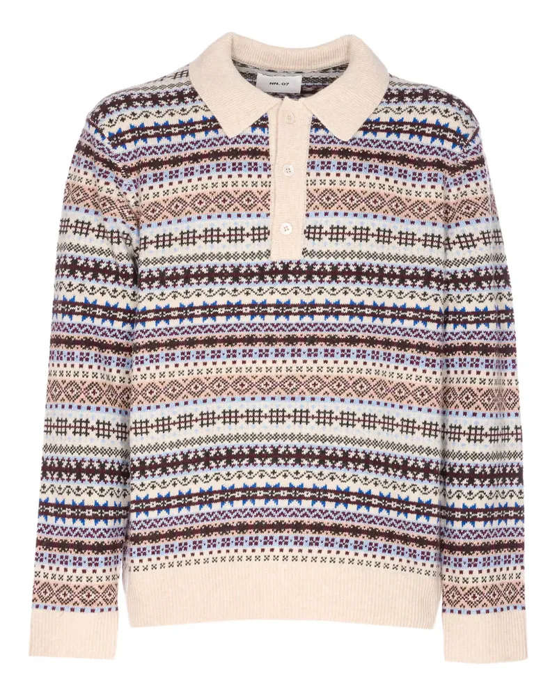 NN 07 Langärmeliges Poloshirt mit Fair-Isle-Strick - Nude Nude