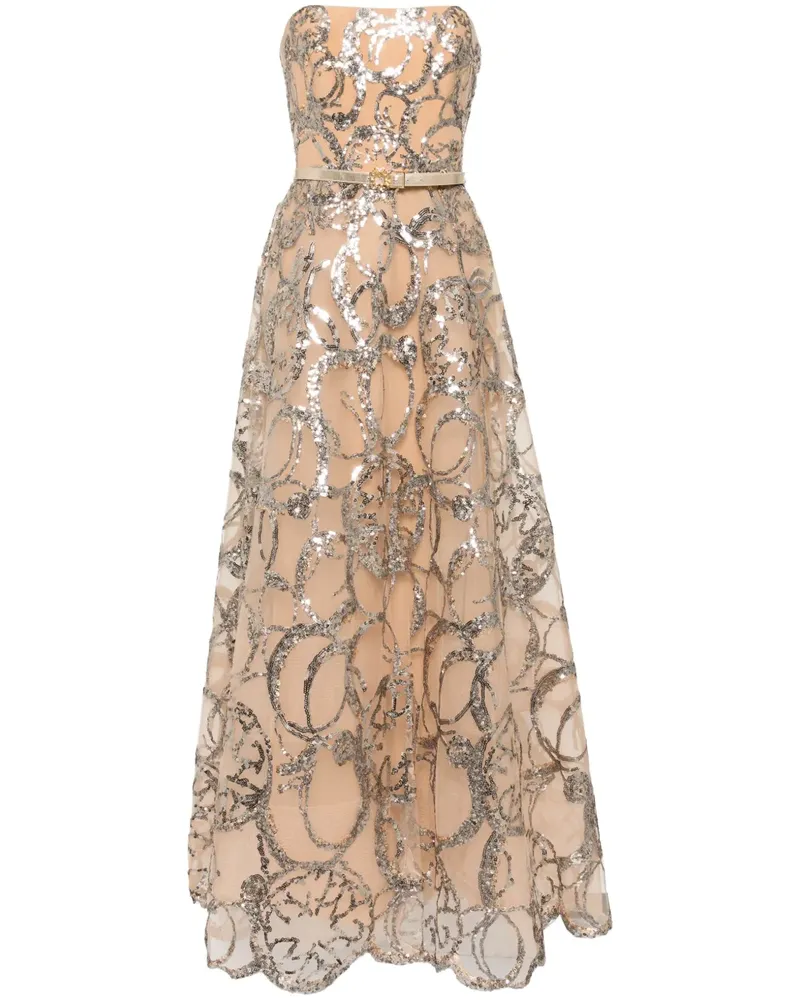 Elie Saab Trägerloses Abendkleid mit Srtickerie - Nude Nude