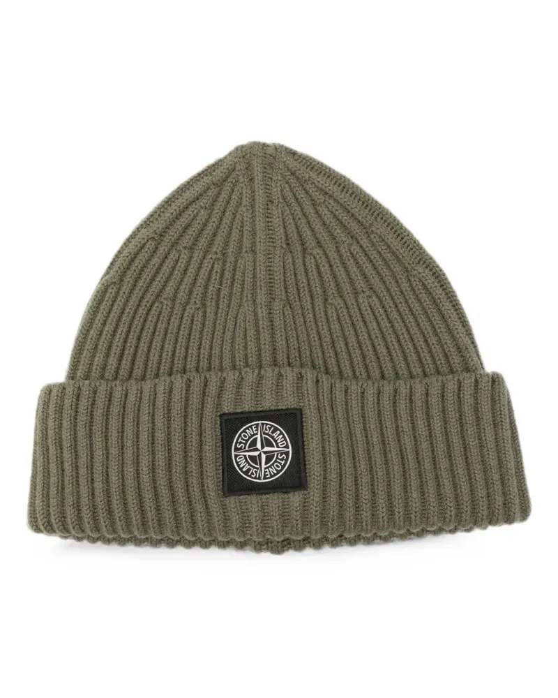 Stone Island logo-patch ribbed beanie hat - Grün Grün