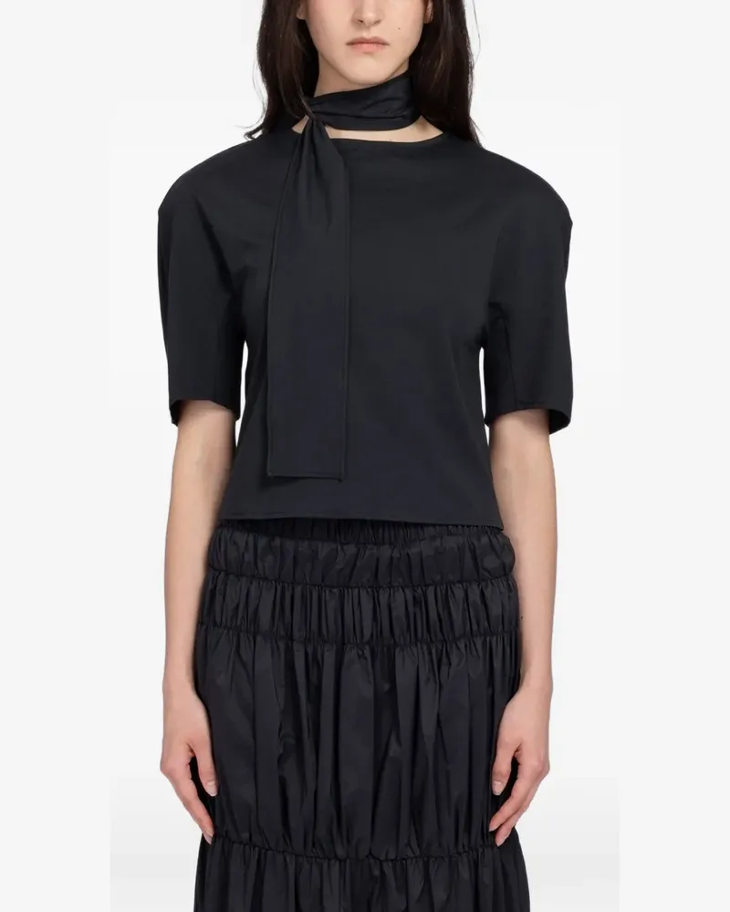 AMOMENTO padded tie-neck T-shirt - Schwarz Schwarz
