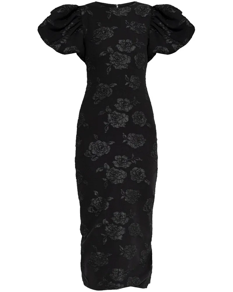 ROTATE Birger Christensen Midikleid mit Jacquardmuster - Schwarz Schwarz