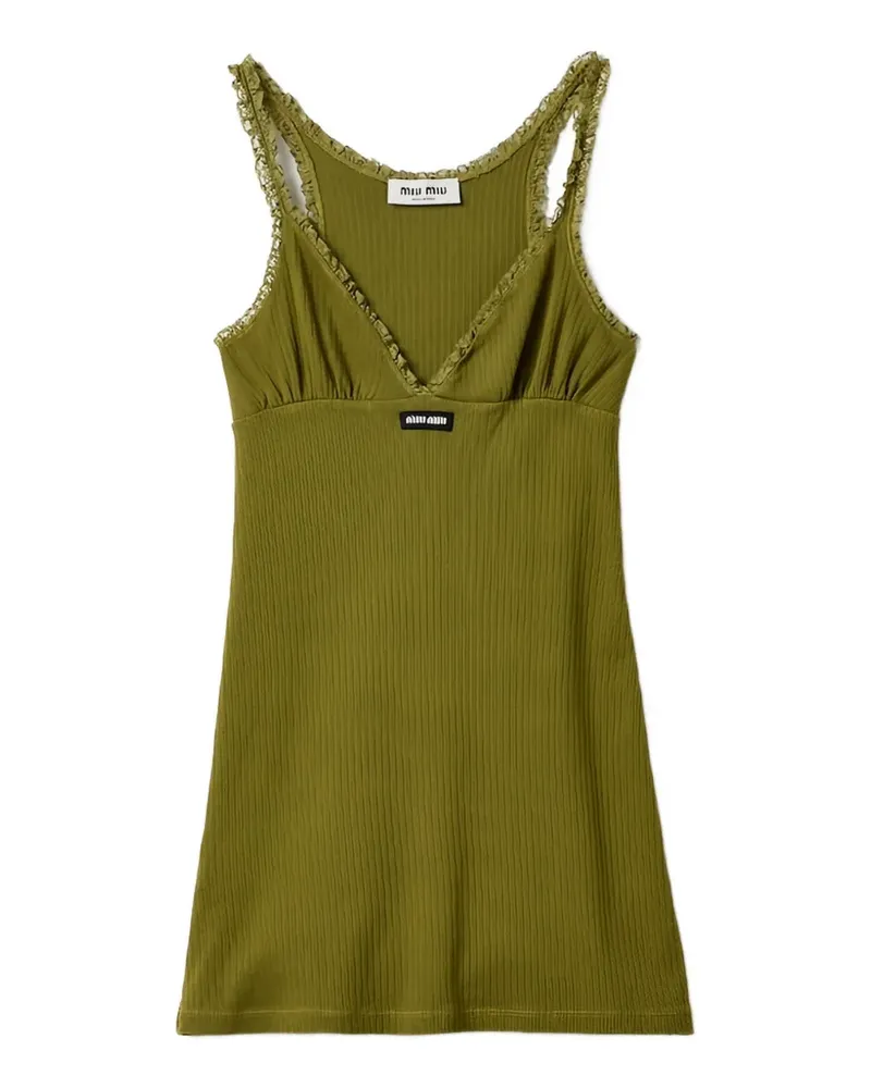 Miu Miu lace-trimmed ribbed-knit top - Grün Grün