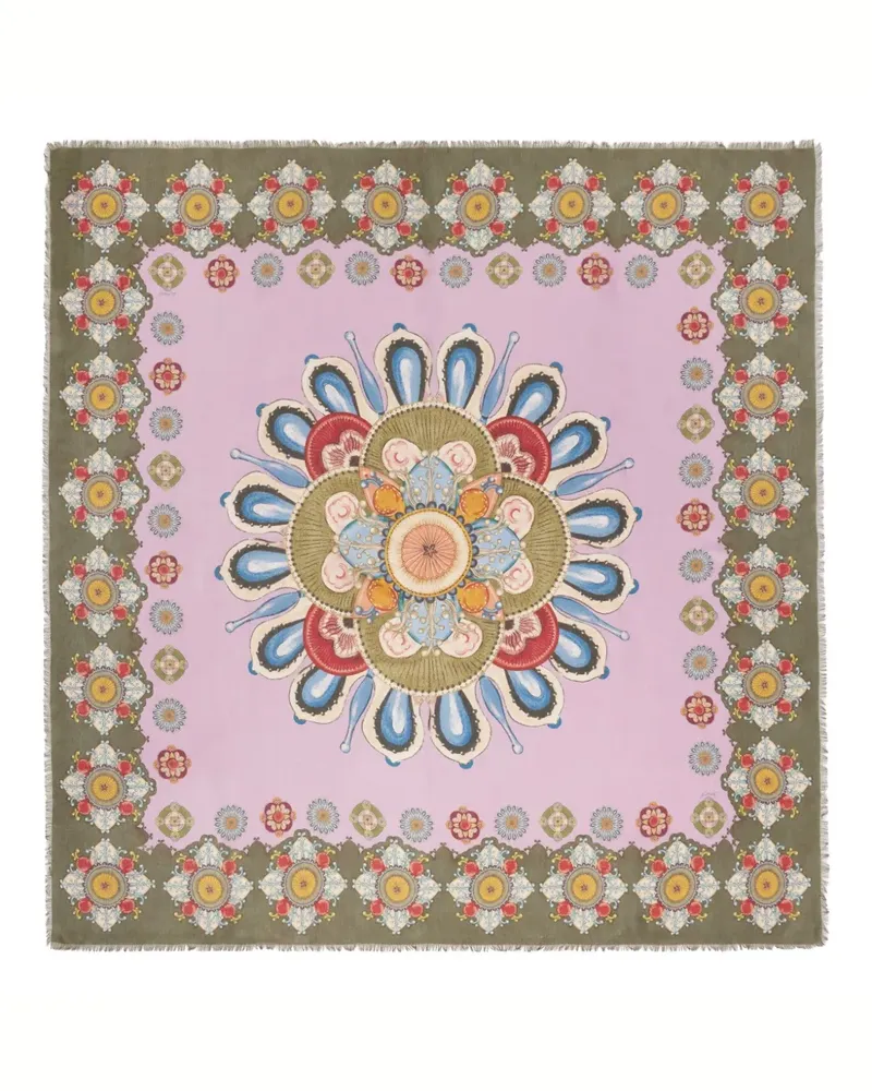 La DoubleJ Schal mit Blumen-Mandala-Muster - Grün Grün