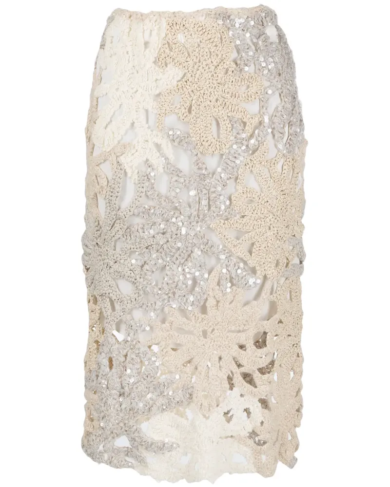 Brunello Cucinelli Bestickter Midirock - Nude Nude