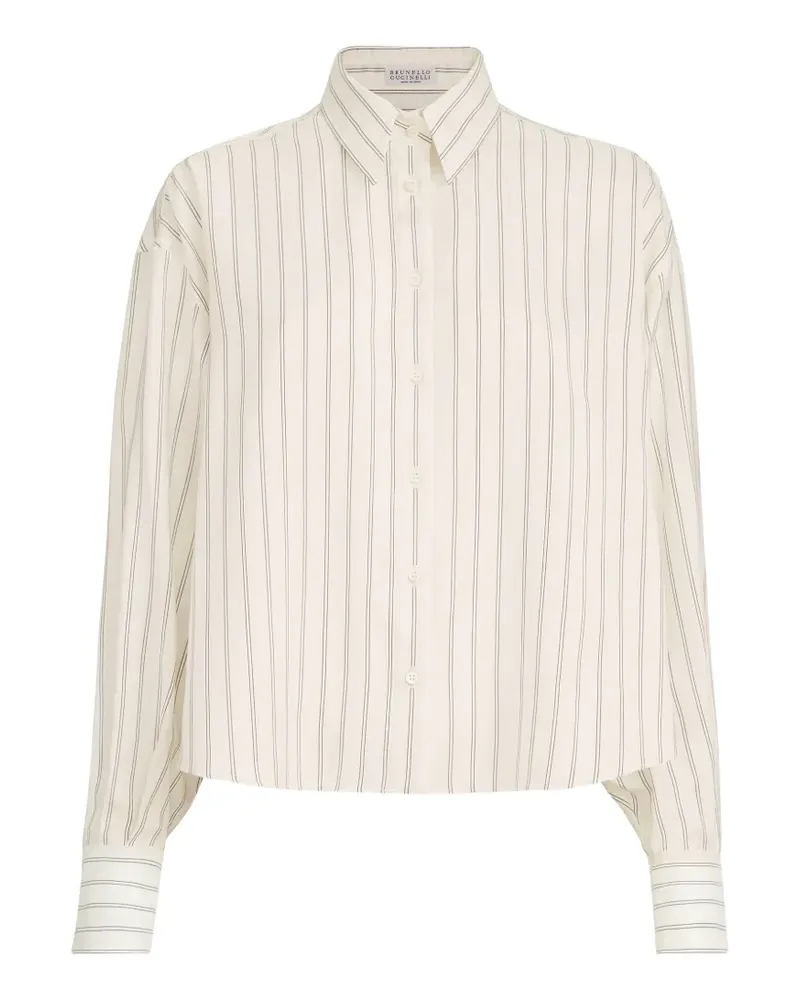 Brunello Cucinelli Gestreiftes Seiden-Popeline-Shirt mit Monili - Gelb Gelb