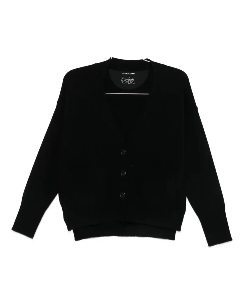 Purotatto Cardigan mit V-Ausschnitt - Schwarz Schwarz