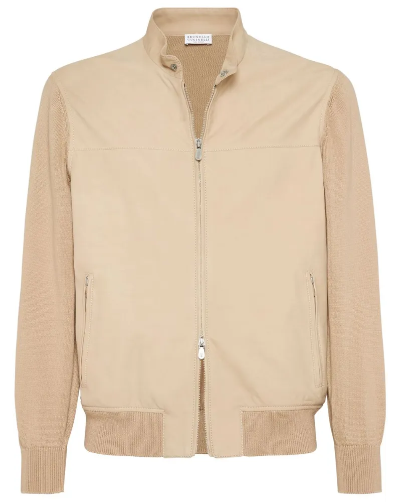 Brunello Cucinelli Lederjacke mit Kontrasteinsätzen - Braun Braun