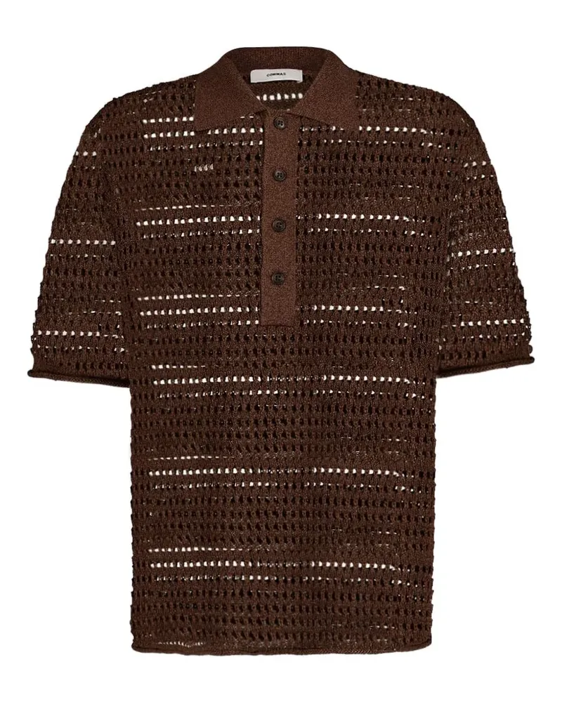 COMMAS Poloshirt mit Lochstrickmuster - Braun Braun
