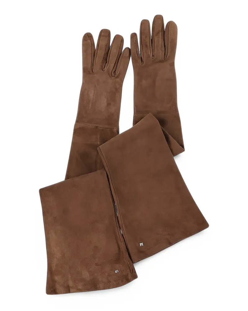 Max Mara Lange Handschuhe mit Logo-Schild - Braun Braun