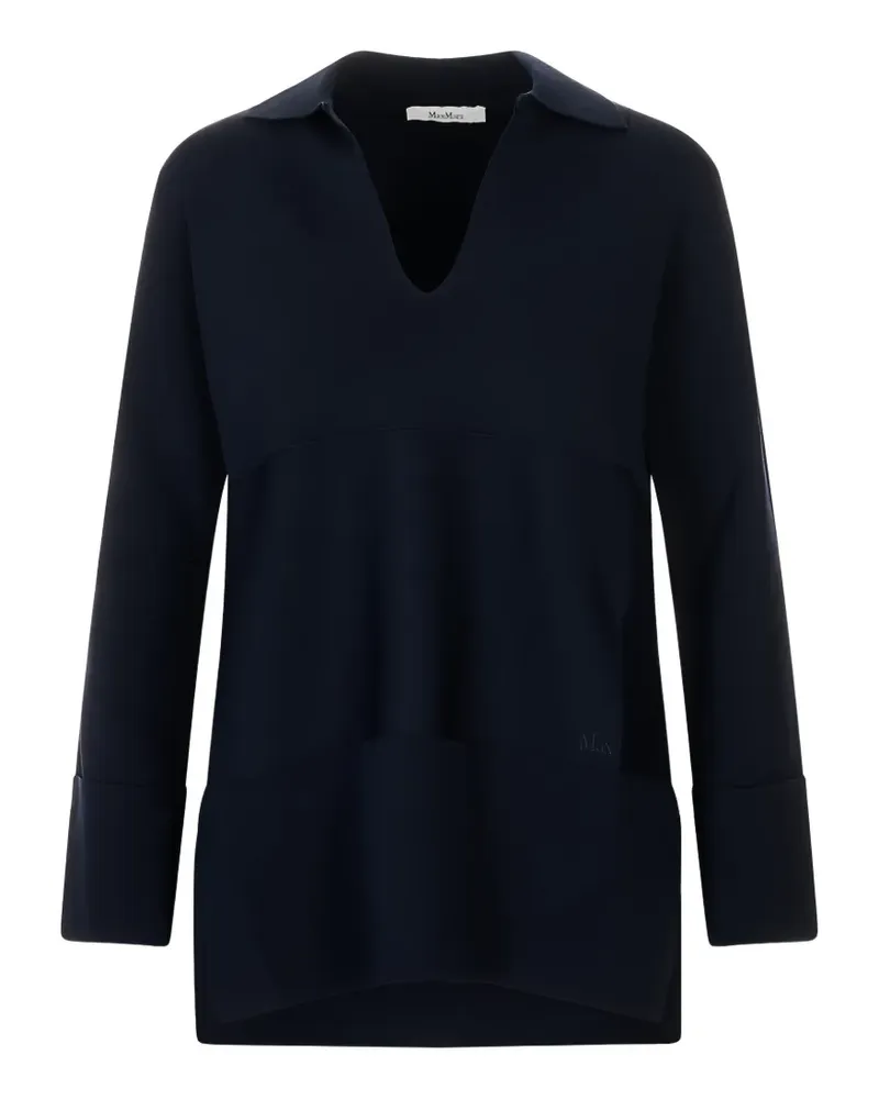 Max Mara embroidered-logo V-neck polo sweater - Blau Blau
