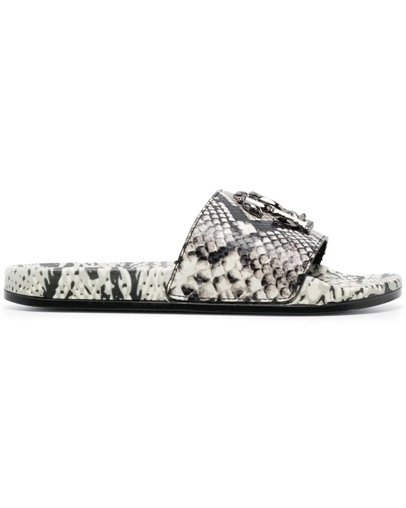 Roberto Cavalli Slipper mit Schlangenmuster Grau