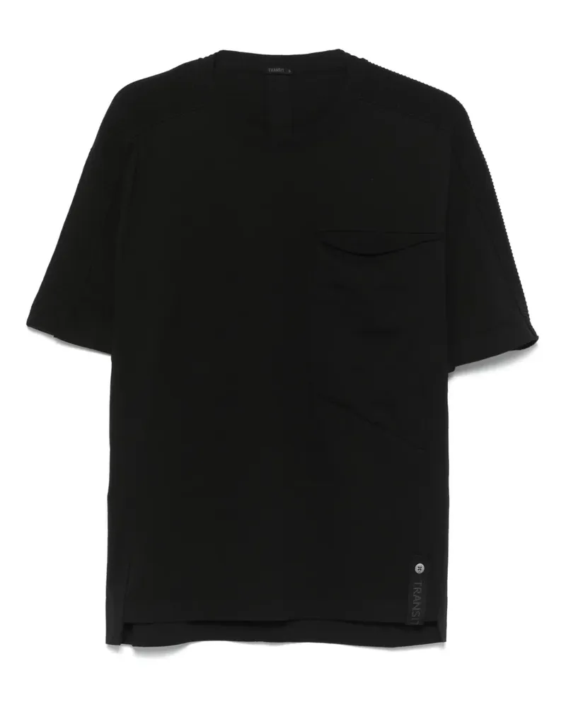 TRANSIT T-Shirt mit gestricktem Kragen - Schwarz Schwarz