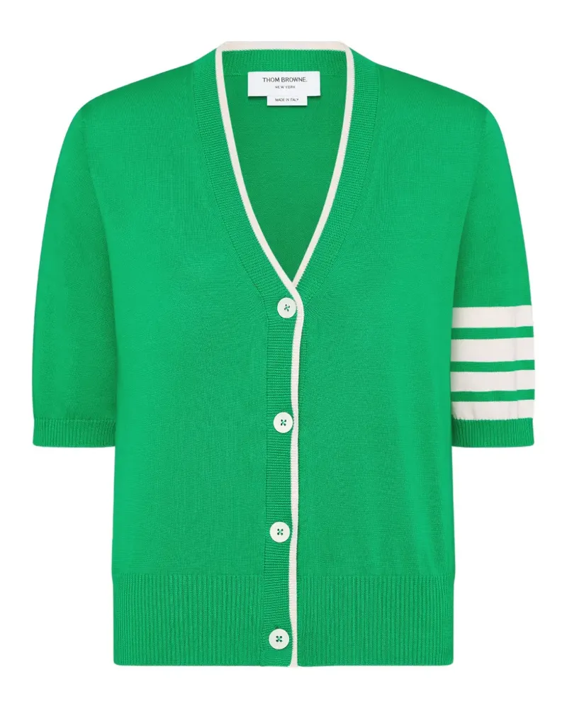 Thom Browne Kurzärmeliger Cardigan mit 4-Streifen-Logo - Grün Grün