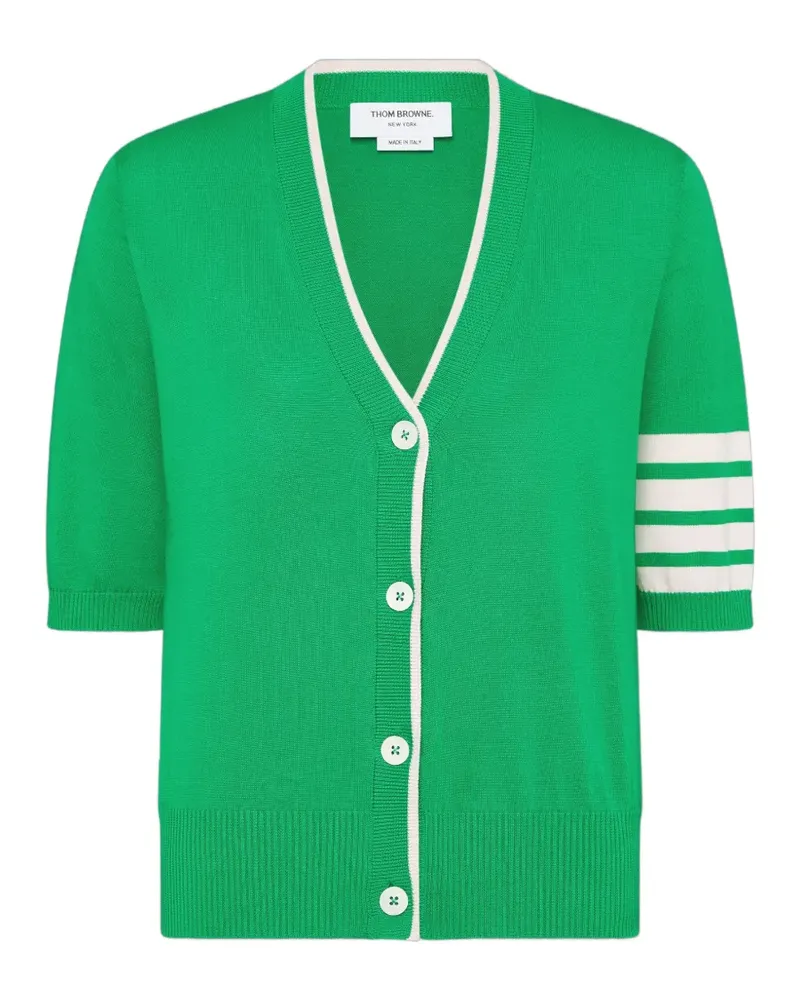 Thom Browne Kurzärmeliger Cardigan mit 4-Streifen-Logo - Grün Grün
