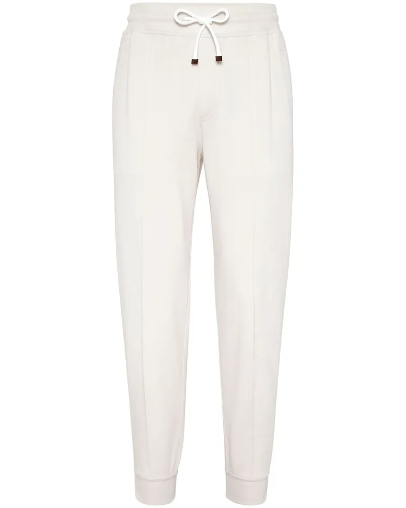 Brunello Cucinelli Tapered-Jogginghose mit Kordelzugbund - Weiß Weiß