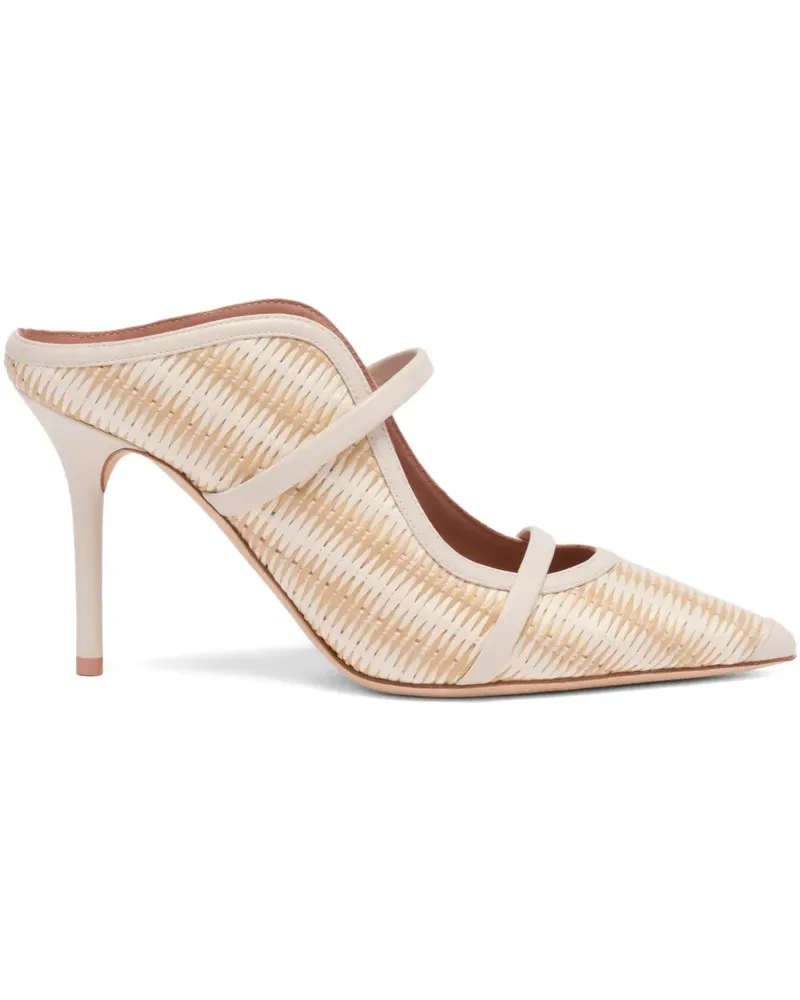 Malone Souliers Gestreifte Maureen Mules aus Raffiabast 85mm - Nude Nude