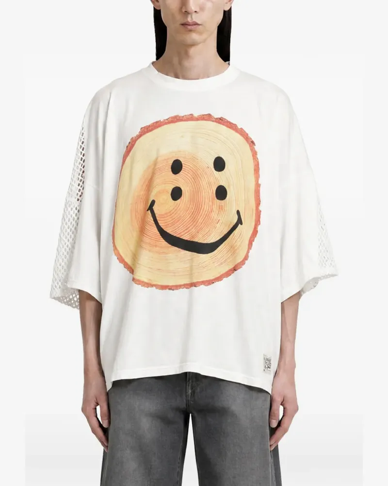 KAPITAL Tree Trunk T-Shirt mit Smiley-Print - Weiß Weiß