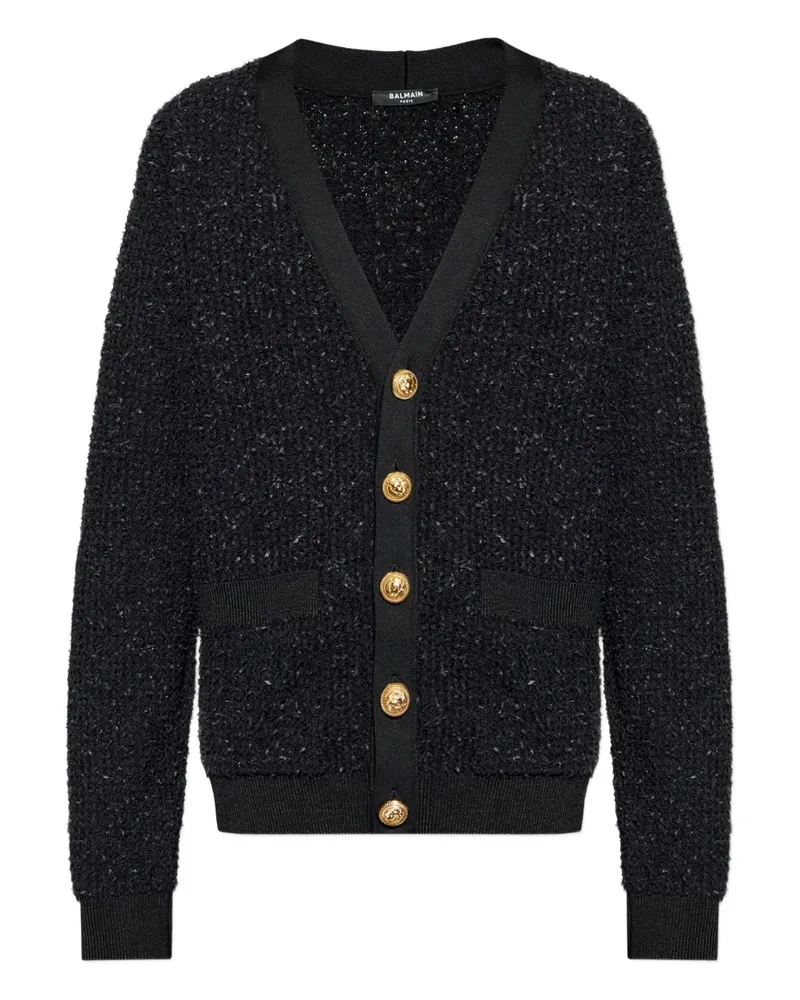 Balmain Geknöpfter Cardigan mit Löwenkopf - Schwarz Schwarz