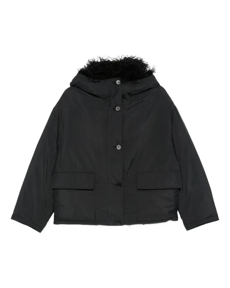 Yves Salomon Kapuzenjacke mit Faux-Fur-Besatz - Schwarz Schwarz