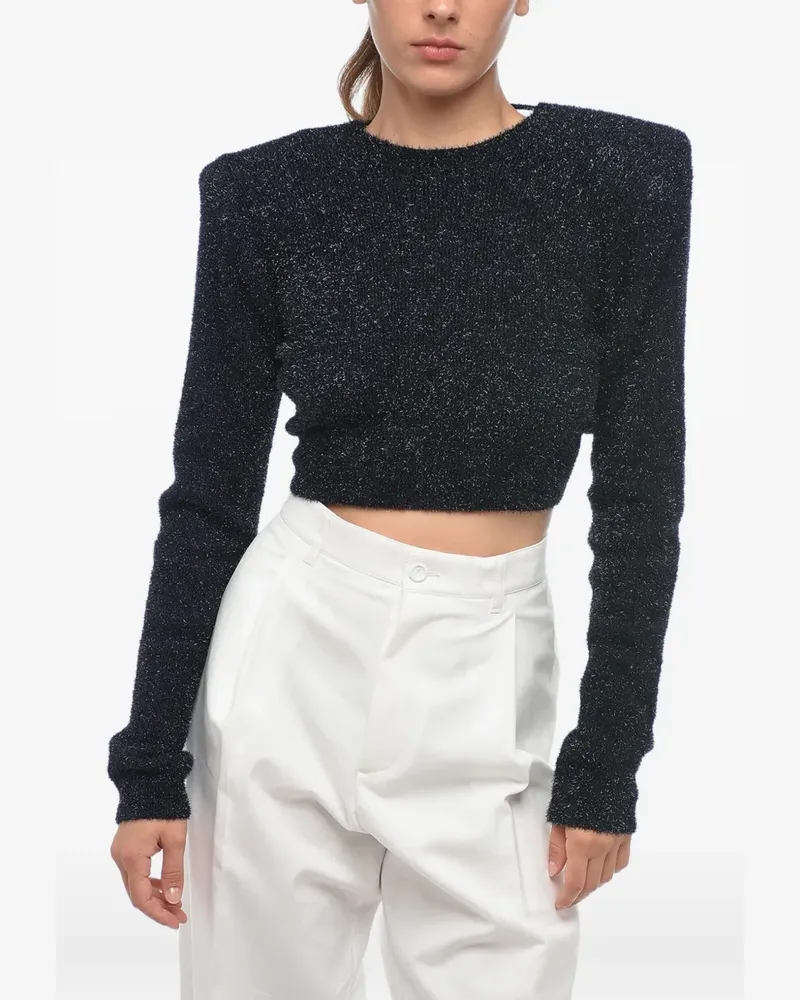 ROTATE Birger Christensen Cropped-Pullover mit gepolsterten Schultern - Schwarz Schwarz