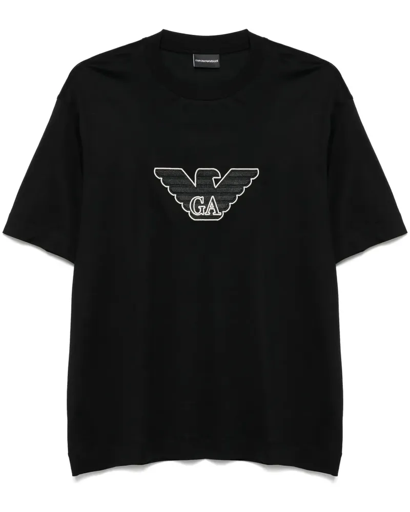 Emporio Armani T-Shirt mit Logo-Stickerei - Schwarz Schwarz