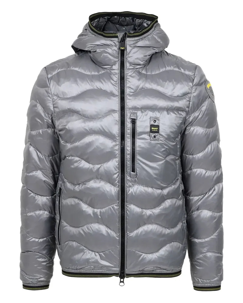 Blauer Gesteppte Kapuzenjacke - Grau Grau