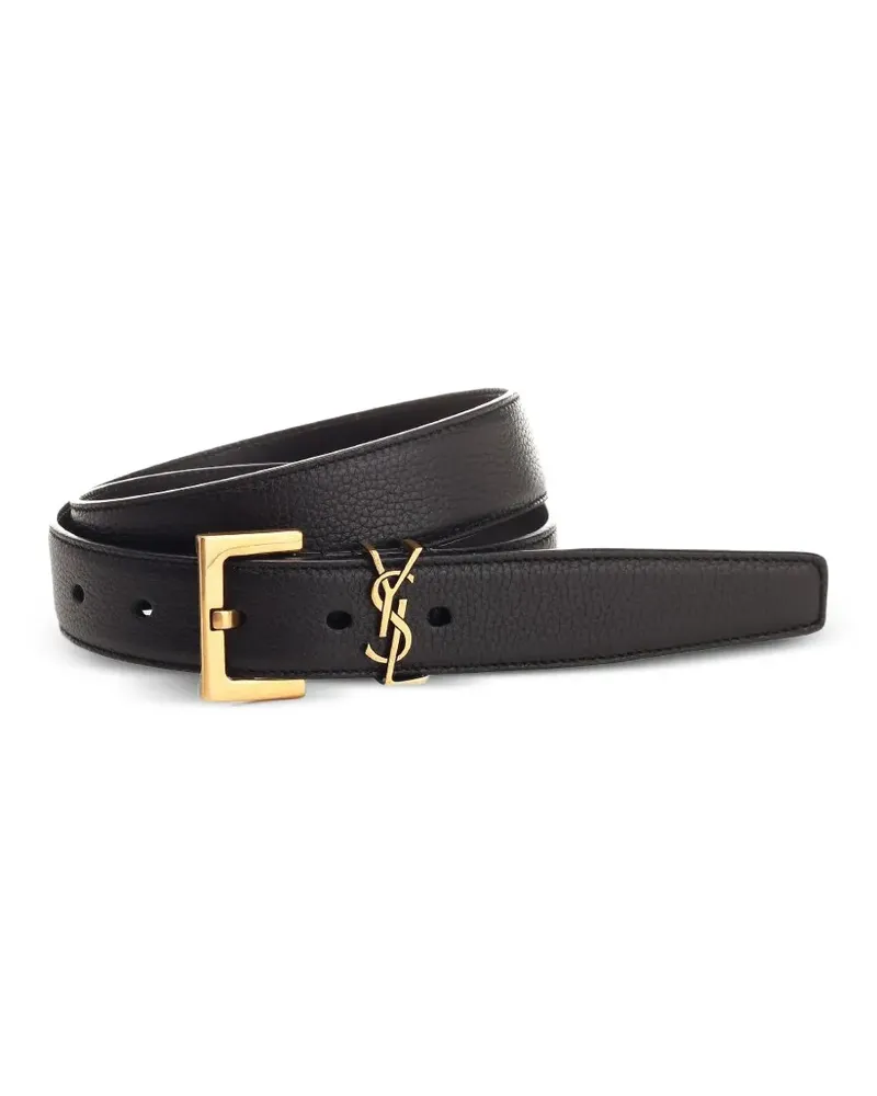 Saint Laurent Cassandre Gürtel aus gekörntem Leder - Schwarz Schwarz