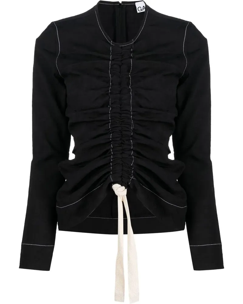 Ganni Gerafftes Top - Schwarz Schwarz