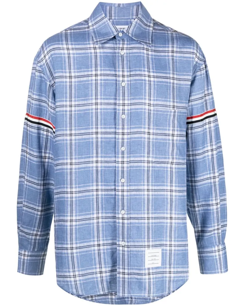 Thom Browne Kariertes Hemd mit RWB-Streifen Blau