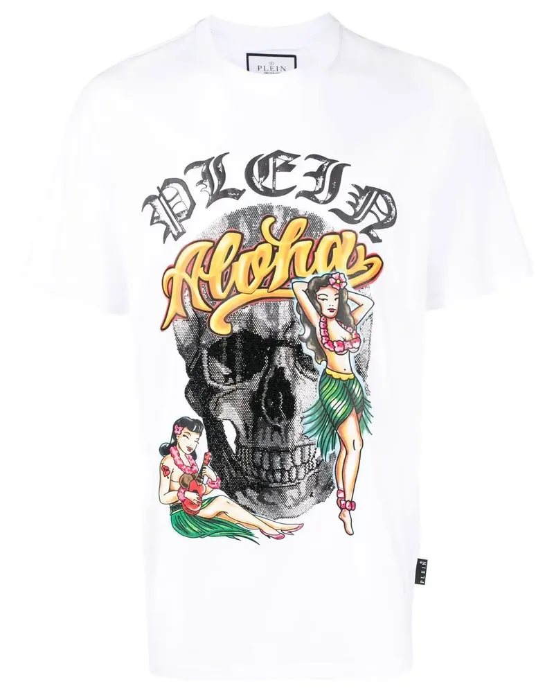 Philipp Plein T-Shirt mit Hawaii-Print - Weiß Weiß