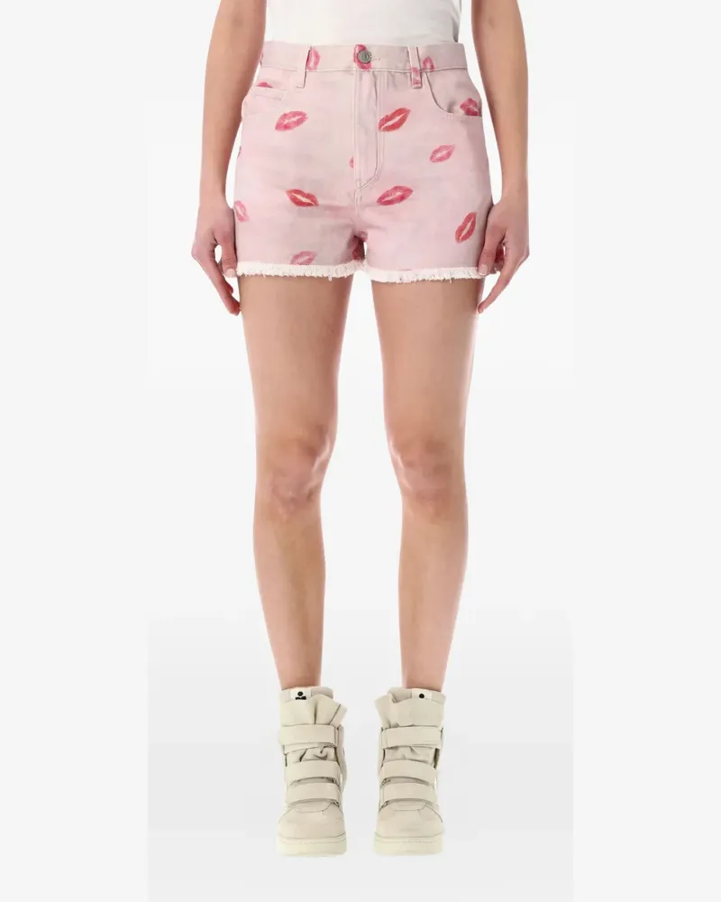 Isabel Marant Ausgefranste Lesia Shorts mit Kuss-Print - Rosa Rosa