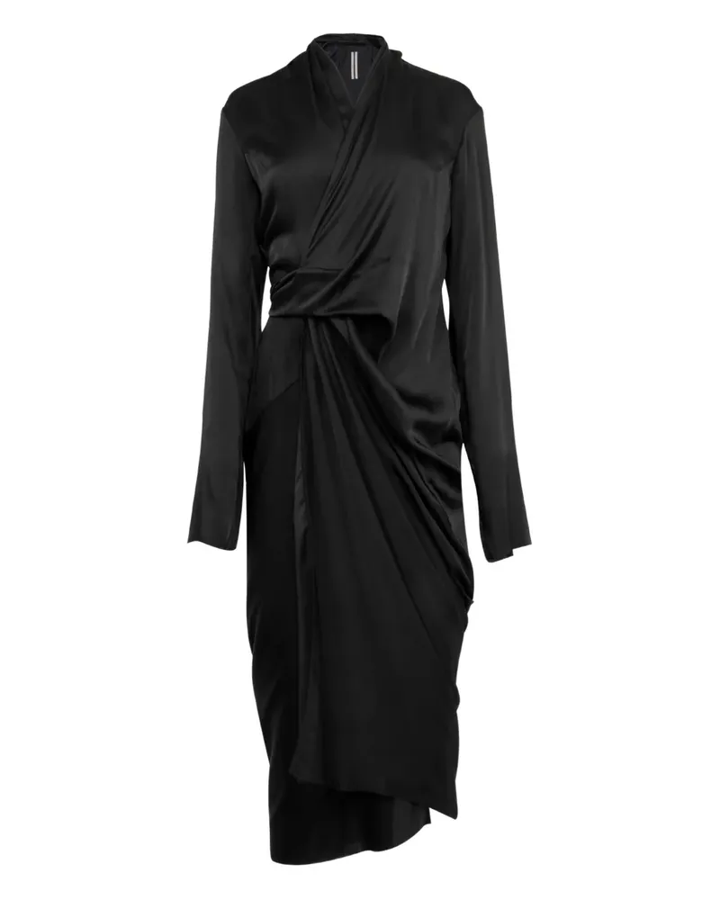 Rick Owens Satinkleid in Wickeloptik - Schwarz Schwarz