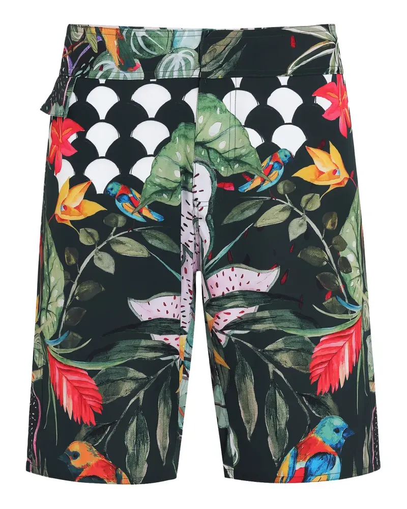 Amir Slama Badeshorts mit tropischem Print - Schwarz Schwarz