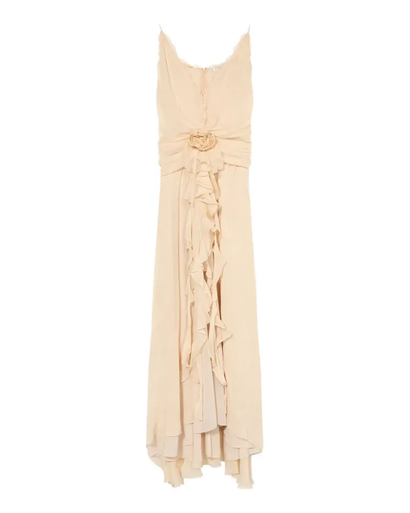 Blumarine Volant-Maxikleid mit Rosendetail - Nude Nude