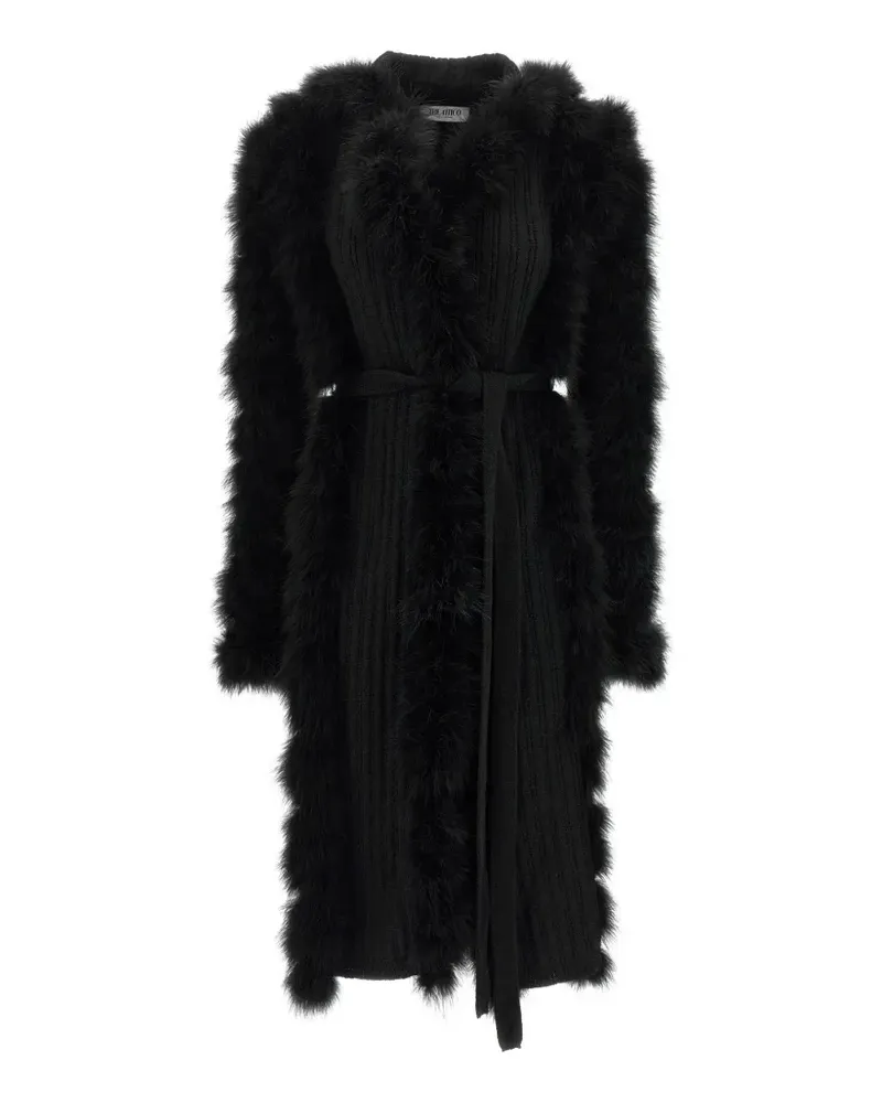 ATTICO waist-belt feather-effect coat - Schwarz Schwarz