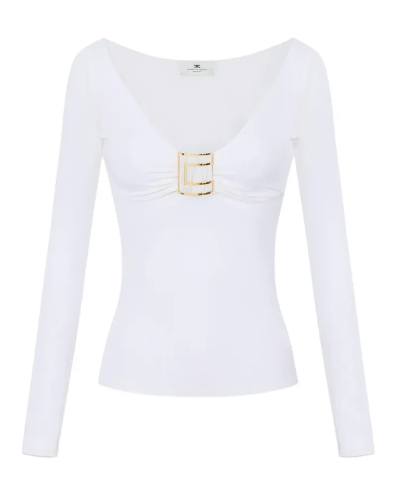 Elisabetta Franchi Oberteil aus Jersey mit Juwelen-Logo - Weiß Weiß
