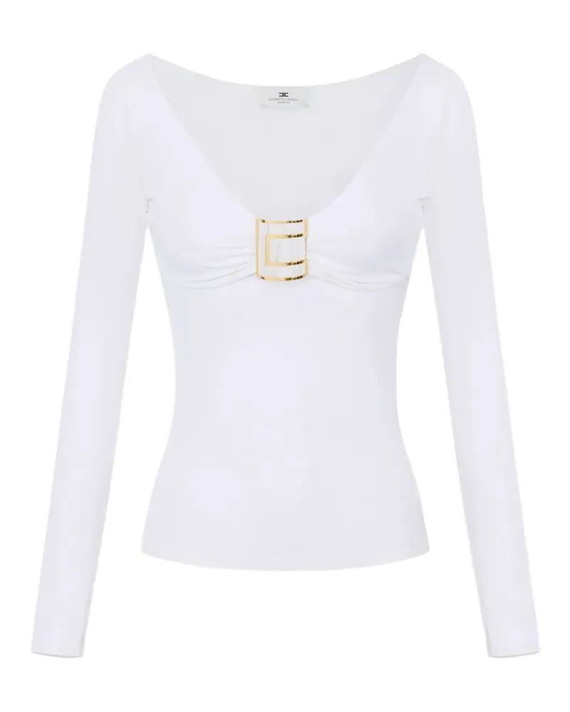 Elisabetta Franchi Oberteil aus Jersey mit Juwelen-Logo - Weiß Weiß