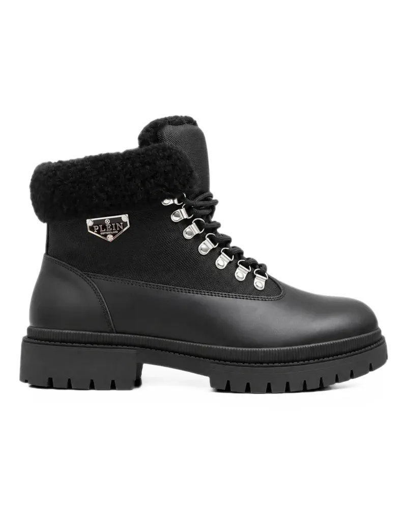 Philipp Plein Schnürstiefel mit Besatz aus Faux Fur - Schwarz Schwarz