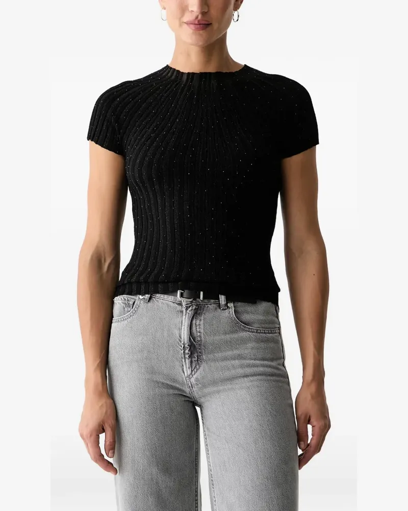 Guess rhinestone-embellished ribbed-knit T-shirt - Schwarz Schwarz