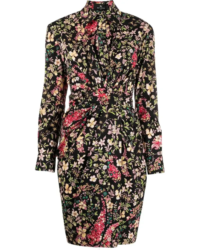 Etro Hemdkleid mit Blumen-Print - Schwarz Schwarz