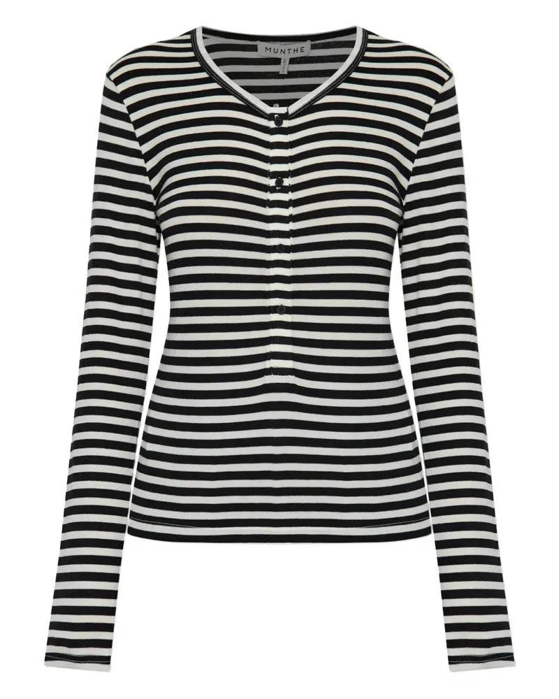 MUNTHE Gestreiftes Langarmshirt mit Knopfleiste - Schwarz Schwarz