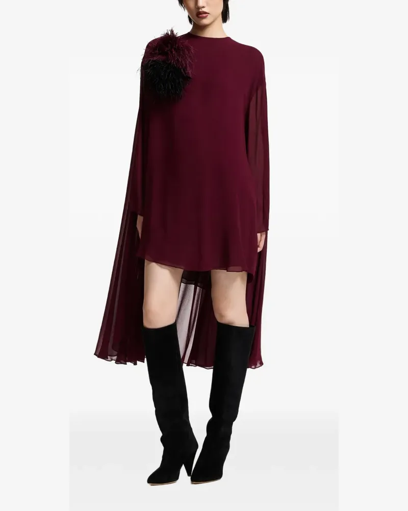 Essentiel Asymmetrisches Kaydence Minikleid mit Cape-Overlay und geraffter Rückseite - Rot Rot