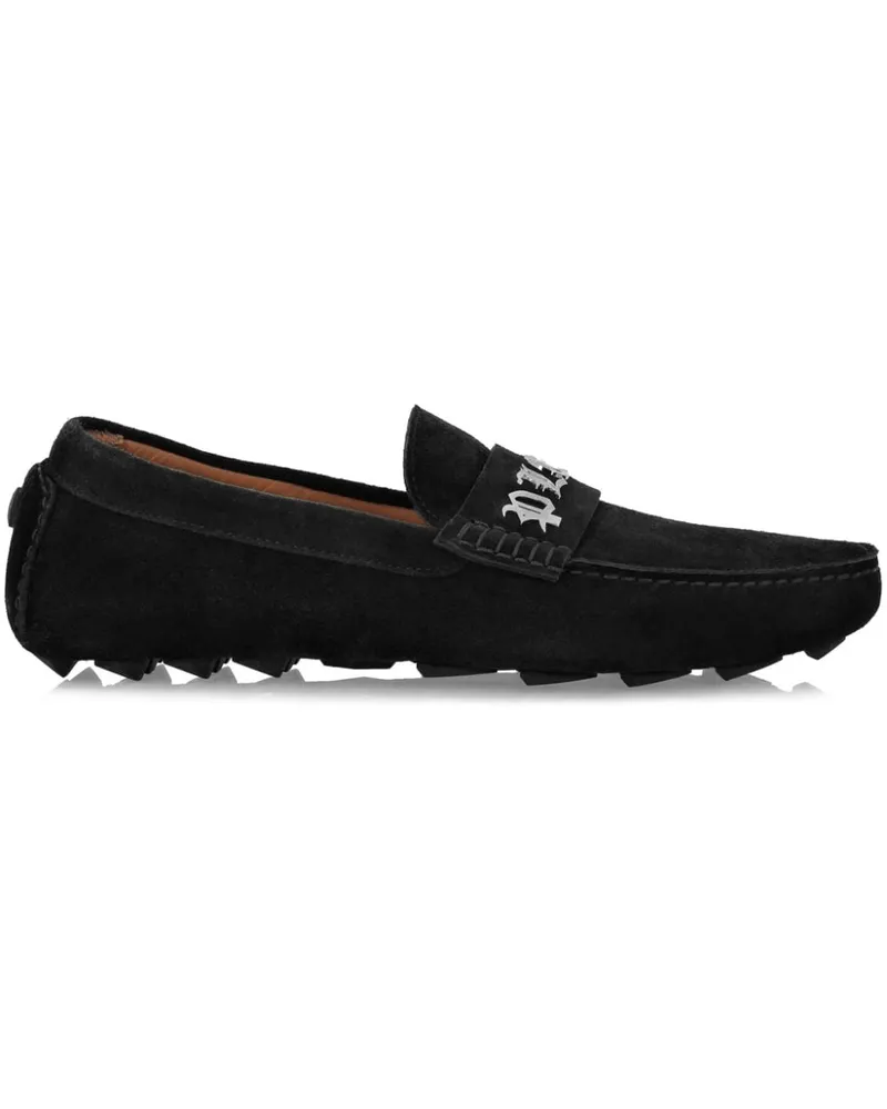 Philipp Plein Loafer aus Wildleder mit Logo-Schild - Schwarz Schwarz