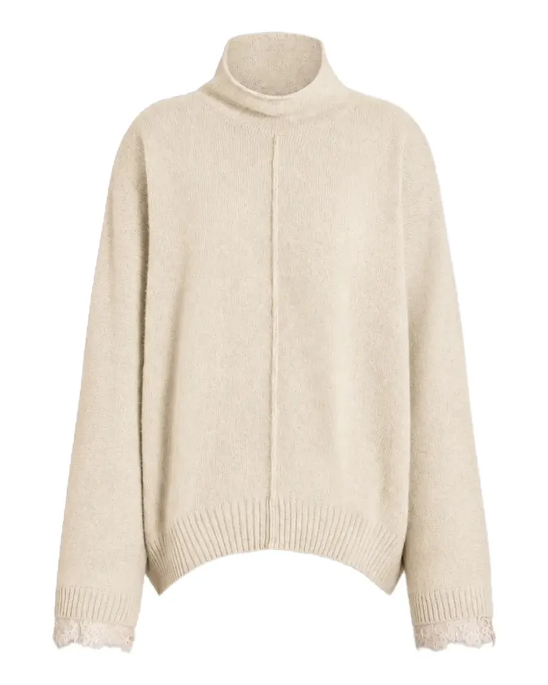 Alberta Ferretti lace-trim high-neck sweater - Nude Nude