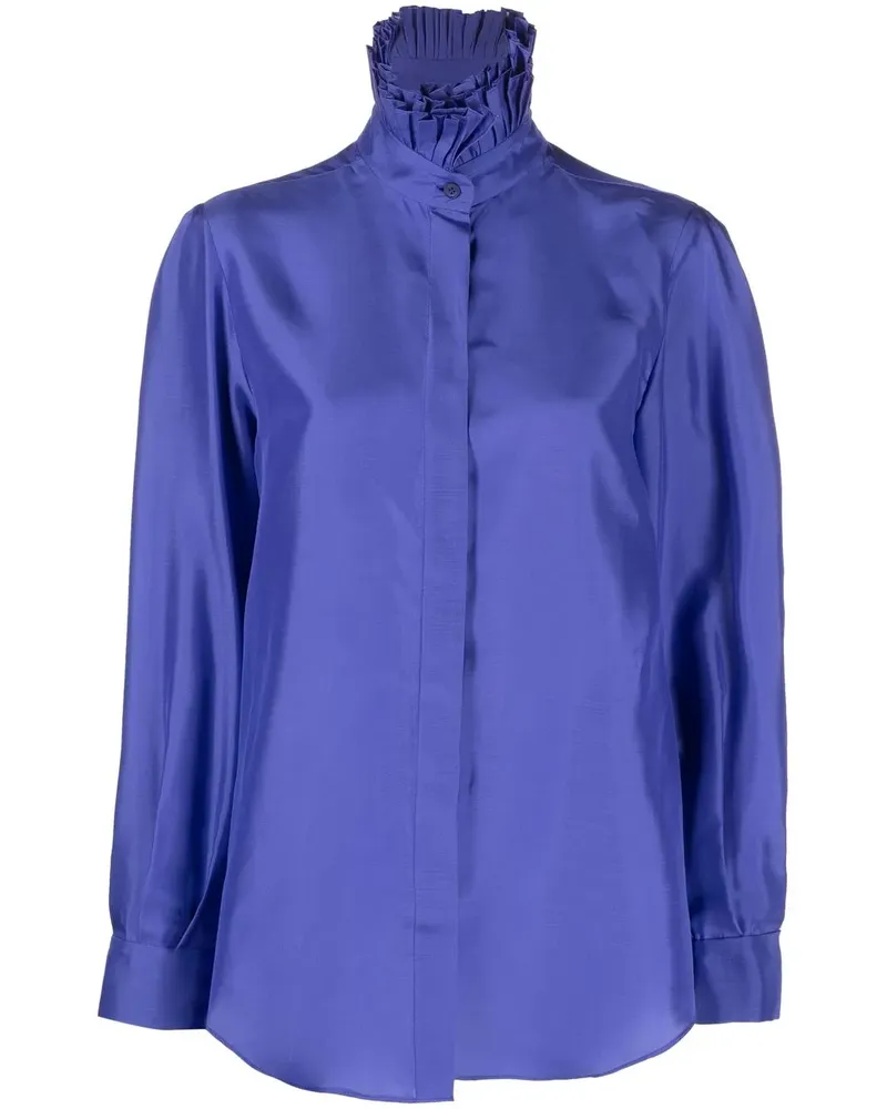 Alberta Ferretti Seidenhemd mit Rüschenkragen - Blau Blau